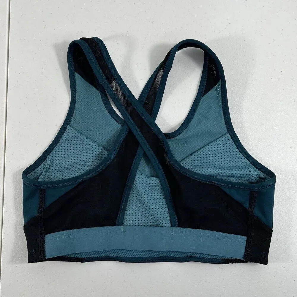 Nike Size M Swoosh Windrunner Medium‎ Support Cross-Back Cutout Bra Blue Black